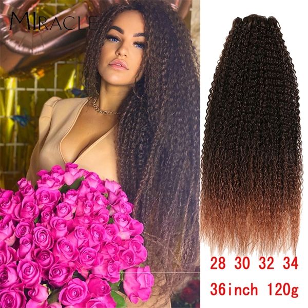 

miracle afro kinky curly bundles synthetic hair weaving 120g/pcs curly hair bundles high temperature fiber hair extensions 220622, Black;brown