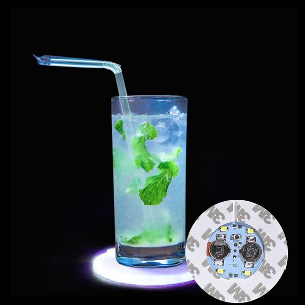 Coaster de LED, 6cm/2,36 polegadas adesivos de garrafa iluminando a montanha -russa com 4 luzes para barra de casamentos de festa (azul vermelho branco verde colorido) Crestech