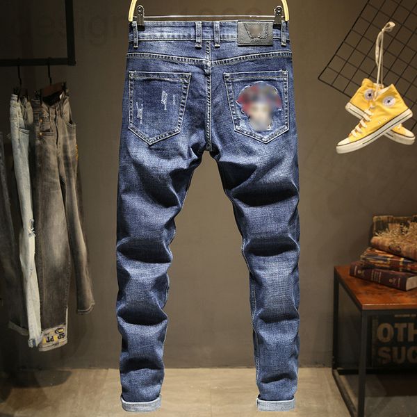 

men's jeans designer autumn new medusa embroidered light blue jeans fashion slim fit small straight men's pants j00x