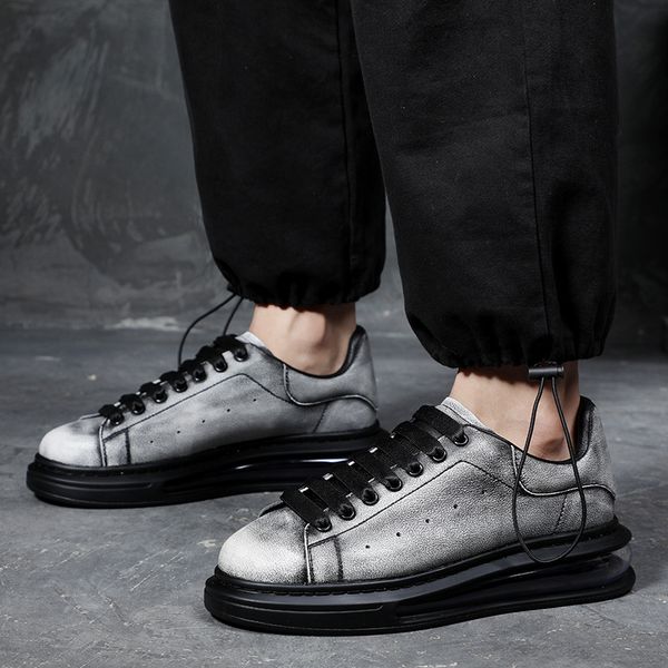 

Men Shoes Leather 2022 New Simplicity Spring Autumn Sneakers Lace Up Casual Outdoors Fashion Comfortable Round Toe DP343, Black