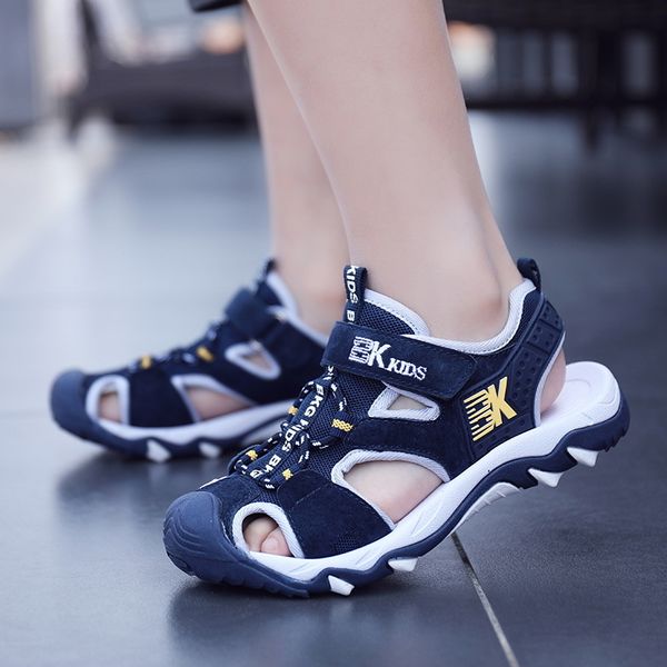 

children boys sandals leather cut outs child summer big sandalias girls shoes kids canvas rain flats 5 colors 220525, Black;red