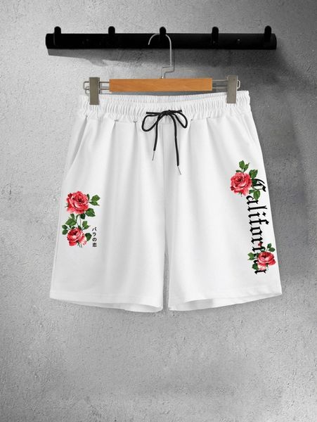 

romwe guys rose letter graphic shorts r83v#, White;black