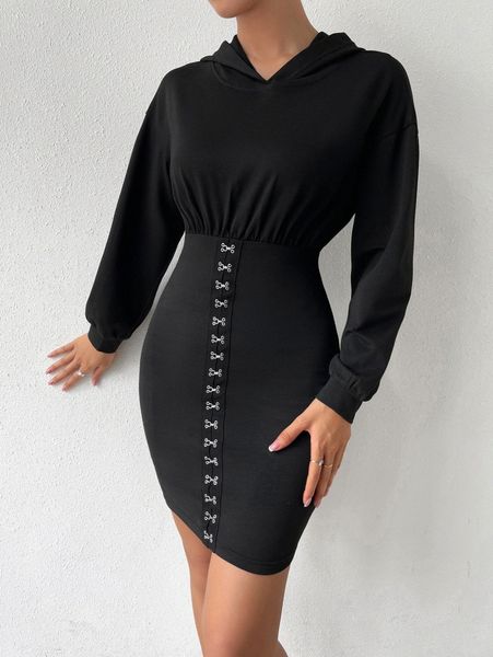 

hook and eye hooded bodycon dress f7ar#, Black;gray