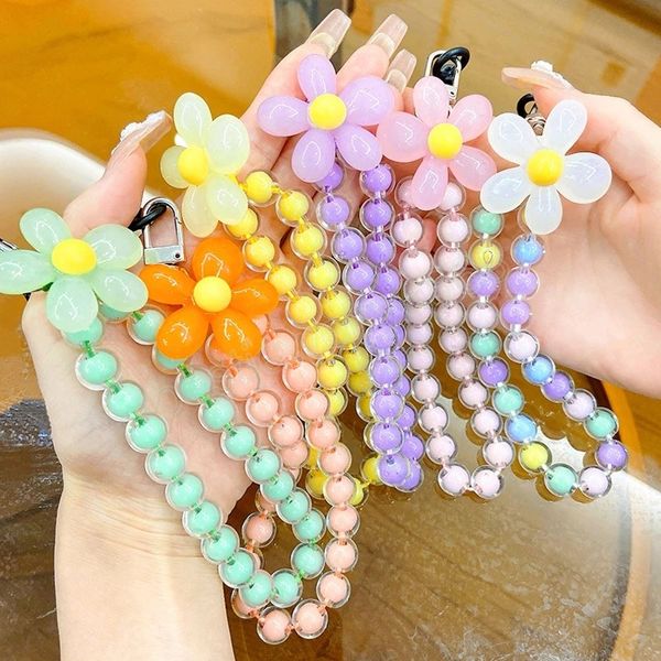 Acryl-Blumen-Telefonkette, Mode-Accessoires, Telefon-Lanyard, bunte Perlen, handhängendes Handy-Armband für Frauen und Mädchen, Schmuck
