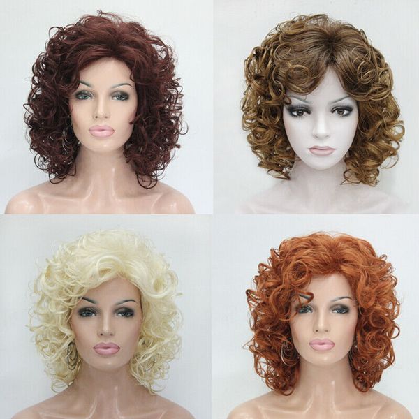 

7 colour women wig short wavy wig ladies hair fluffy wig brown blonde cosplay wigs, Black;brown