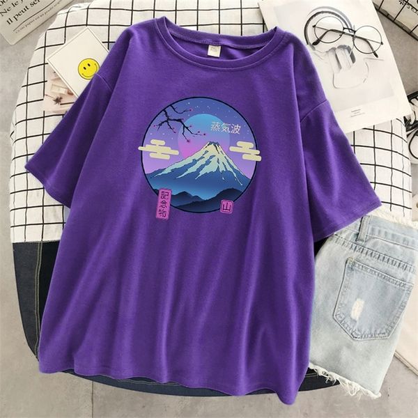 

vaporwave mount fuji memorial japan style t shirt women brand o neck casual clothes summer short sleeve t shirt 220628, White