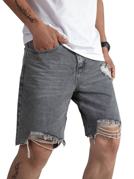 

men ripped frayed hem denim shorts m5b2#, White;black