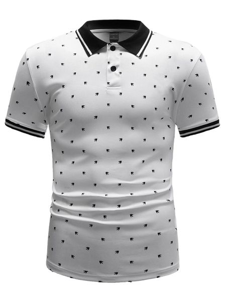 

men bird print striped trim polo shirt b6no#, White;black
