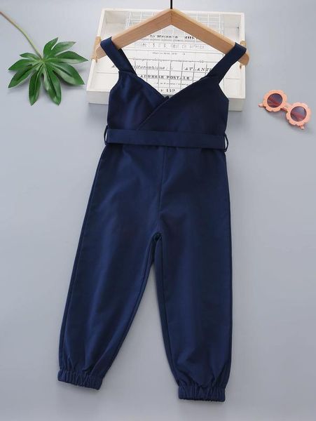 

toddler girls wrap belted cami jumpsuit she, Blue