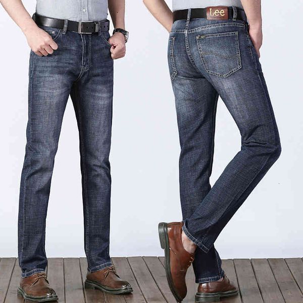 

men's jeans le summer thin men's jeans korean fashion slim straight elastic business medium waist casual grey pants j78v, Blue