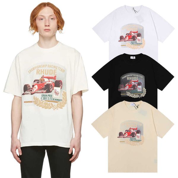 

men designer fashion rhude racing gran prix circuit de monaco hd printed cotton short sleeve t-shirt for men and women, White;black