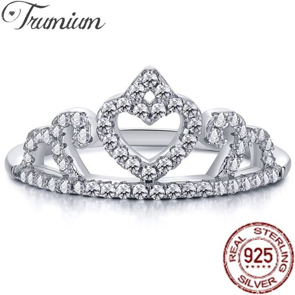 

trumium s925 sterling silver promise heart crown rings for women zircon bridal wedding jewelry delicate female engagement ring 220708, Slivery;golden