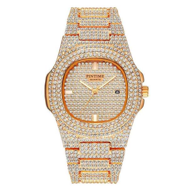 Высокий топ качественный бренд Brass Bling Quartz Men Watch Reloj Shiny Hip Hop Gold Diamond Iced Out Watchbcmgjx68