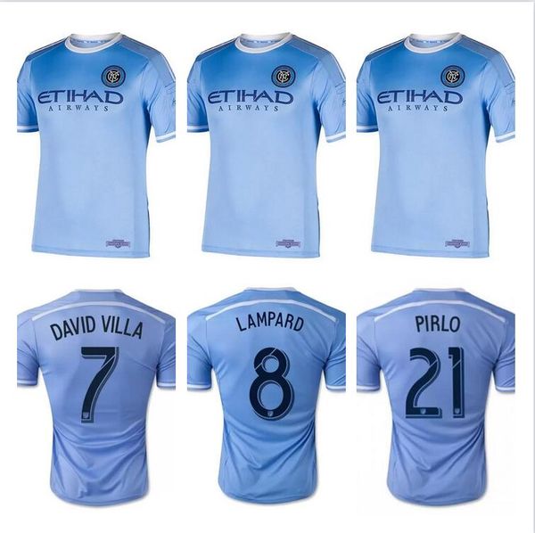 

2015 new york retro soccer jersey vintage city pirlo 2016 david villa lampard mix home sky blue away black 15 16 classic football shirt with, Black;yellow