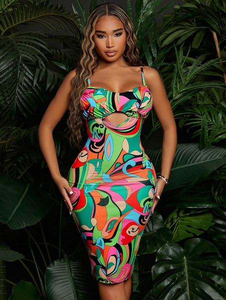 

sxy all over print cut out cami dress u1ru#, Black;gray