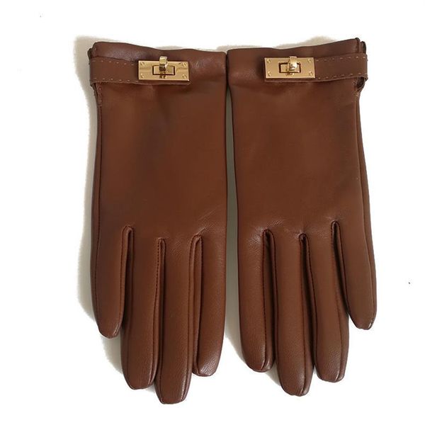 

hs same style autumn and winter british imported sheepskin leather gloves womens thin short driving warm hand touch screen repair275f, Blue;gray