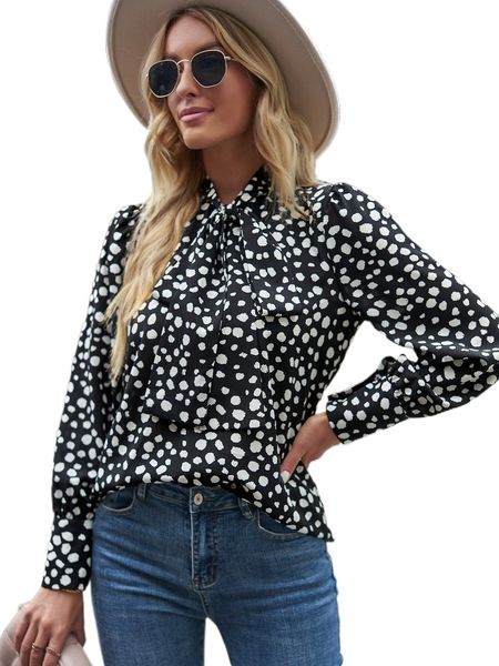 

dalmatian print tie neck shirt i5hg#, White