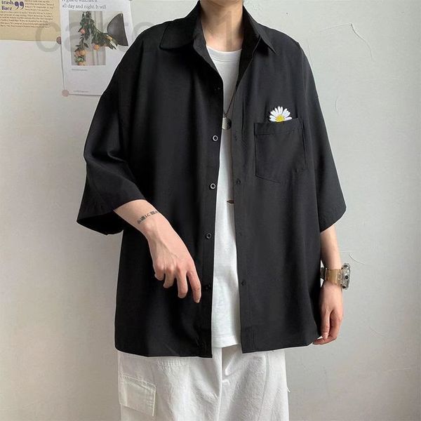 

men's casual shirts designer summer ins seven point sleeve daisy short shirt men's fashion versatile loose bf casual coat u71i, White;black