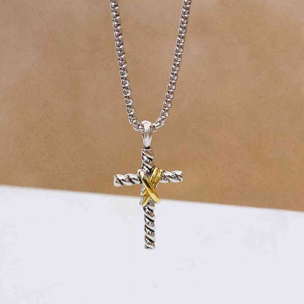 

necklace button cross double x necklaces thread pendant classic dy, Black