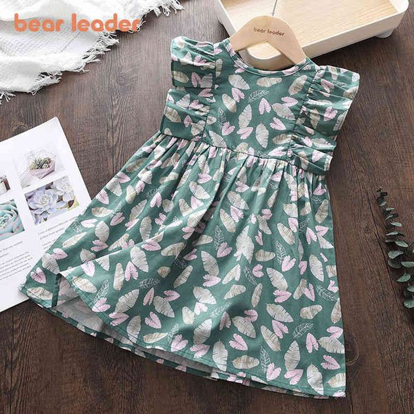

bear leader girls cotton dresses 2022 fashion clothes toddler summer flower clothing princess party ruffles cute costumes 2-6 y g220518, Red;yellow