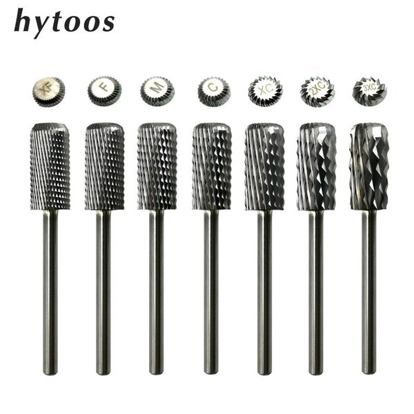 

hytoos barrel carbide nail drill bit rotary burrs reversed chip removal bits milling cutter for manicure nails accessories tool 220518, Silver