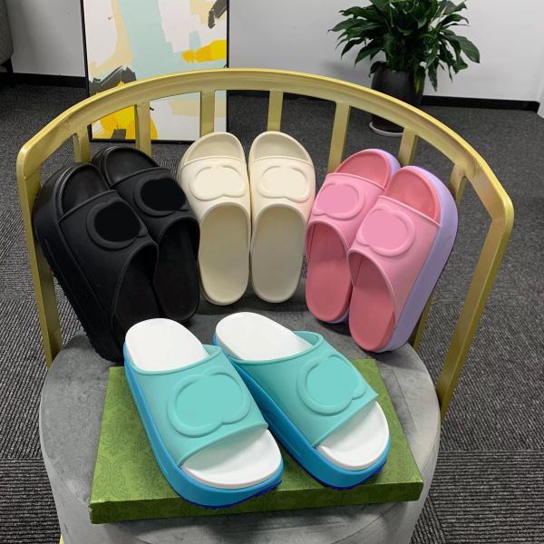 

slippers 2022 interlocking double g platform sandal women men shoes pool pillow slides beach mule casual sports thick bottom flip-flops foam, Black