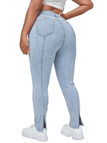 

plus high waist slit hem skinny jeans n1wx#, Blue