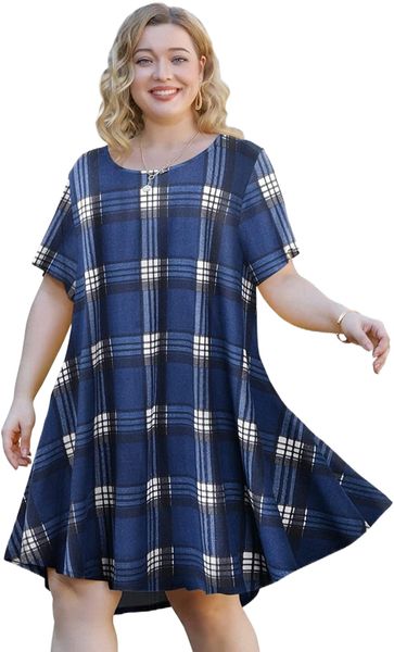 

women's tunic casual short sleeve swing loose t-shirt dress x5xc#, Black;gray