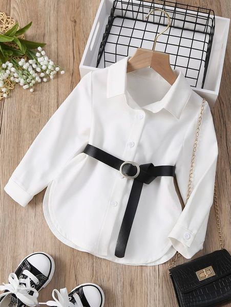 

toddler girls curved hem button front blouse she, White;black