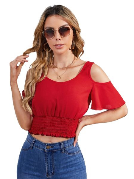 

cold shoulder shirred hem k2la#, White