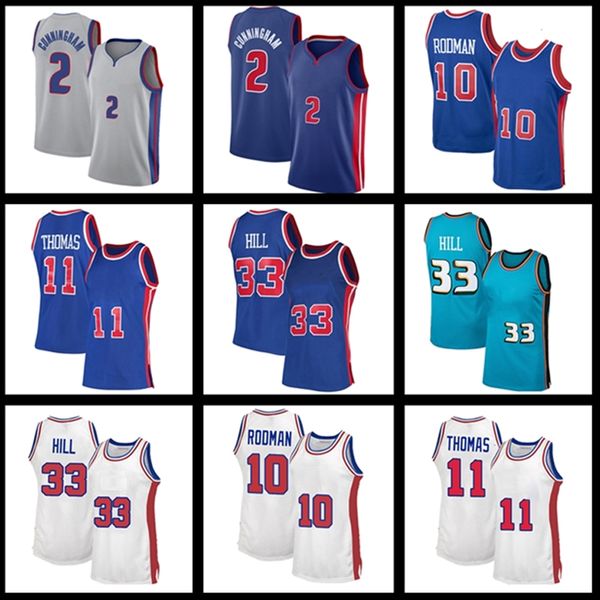 

cunningham 2 cade detroits piston basketball jerseys hill 33 grant rodman 10 dennis thomas 11 isiah 1998 1999 jersey, Black;red