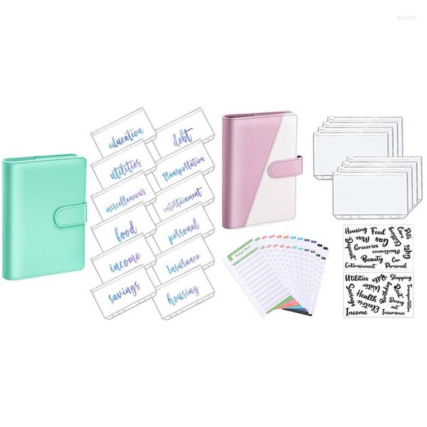 Geschenkpapier, 2er-Set, PU-Leder, Notizbuch, Binder, Budgetplanung, Notizblock, transparentes Material ist durchsichtig, grün, rosa