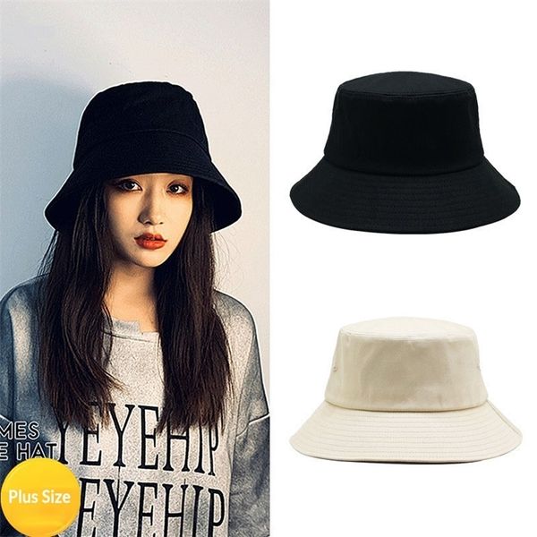 

women large size sun bucket hat big head fisherman black beige cotton panama cap plus size bucket hats 5457cm 5760cm 6063cm 220712, Blue;gray