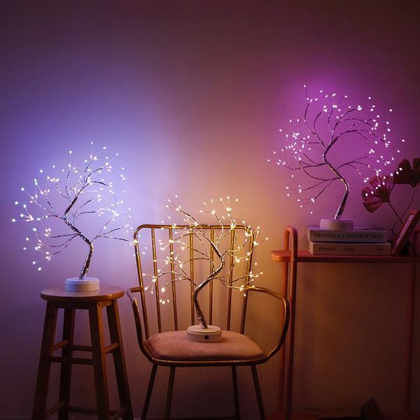 Luci notturne Lampada da fata Albero di Natale Luce a LED per camera da letto Festa di nozze Decorazione domestica Scrivania 5 V USB/Batteria Illuminazione notturna