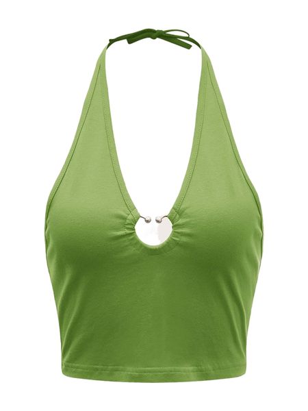 

o-ring detail tied backless halter o0y6#, White