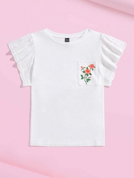 

x skylarhkim floral pocket detail butterfly sleeve tee x5df#, White