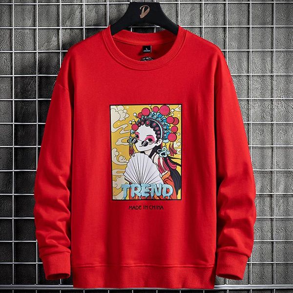 Herren Hoodies Sweatshirts Chinesischen Stil Gedruckt Crewneck Männer Streetwear Rot Weiß Schwarz Pullover Hoodie Oversize Tops Plus Größe 8XLMen's