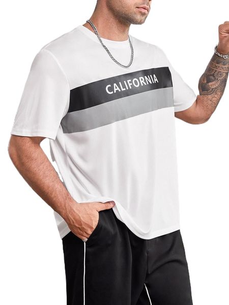 

extended sizes men color block letter graphic tee p6pd#, White;black