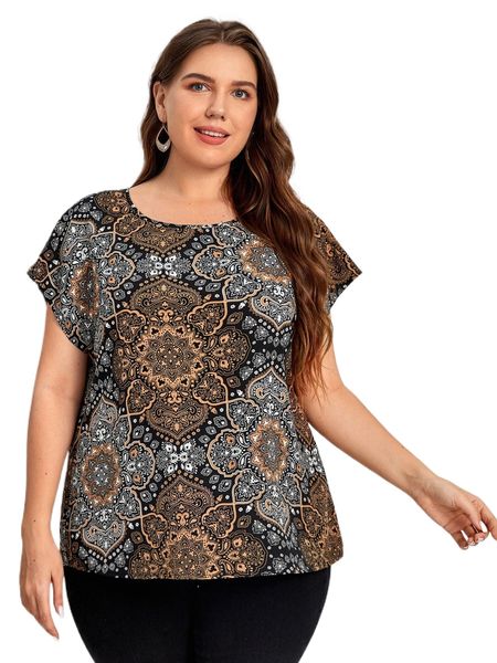 

emery rose plus batwing sleeve paisley print d1cx#, Black