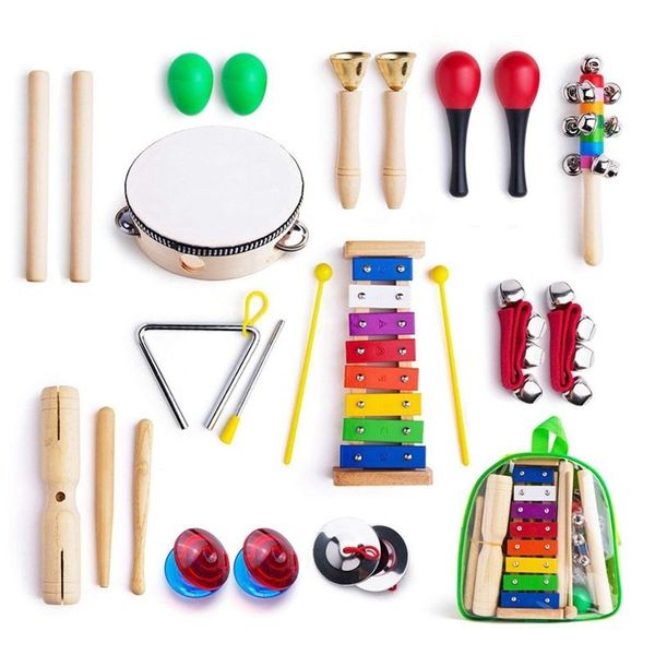 Instrumentos musicais para criança com bolsa de transporte 12 em 1 Music Percussion Toy Conjunto para crianças com ritmo de xilofone Tambourin 220706