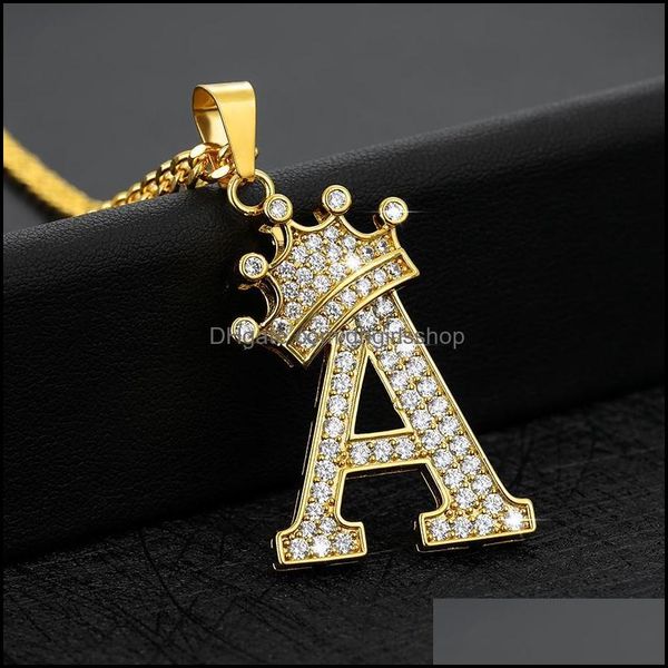 

pendant necklaces pendants jewelry zircon crown a-z letter initial for women girls gold color thick chai dhjvk, Silver
