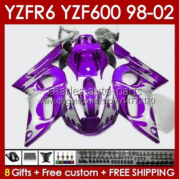 Kit de fadas para Yamaha YZF 600 CC YZF-600 YZF R6 R 6 98-02 Corpo 145No.138 Yzf600 600cc Cowling YZF-R6 1998 1999 2000 2001 2002 2002 YZFR6 98 99 00 01 02 OEM Bodywork Purple Glossy