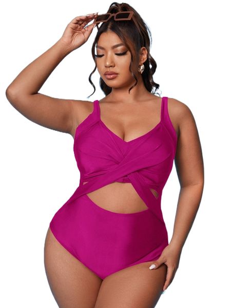 

plus crossover cut out one piece swimsuit x9go#, White;black