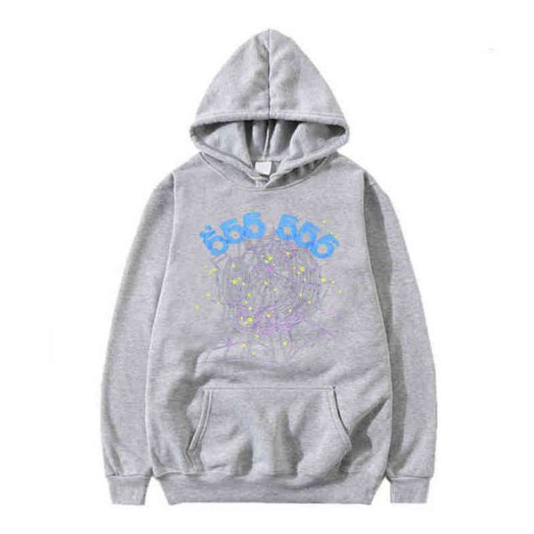 

22sss fashion creativity sp5der 555555 angel number hoodie men women spider web pattern, Black