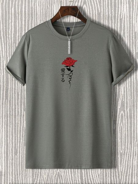 

men floral & japanese letter graphic tee 11kp#, White;black