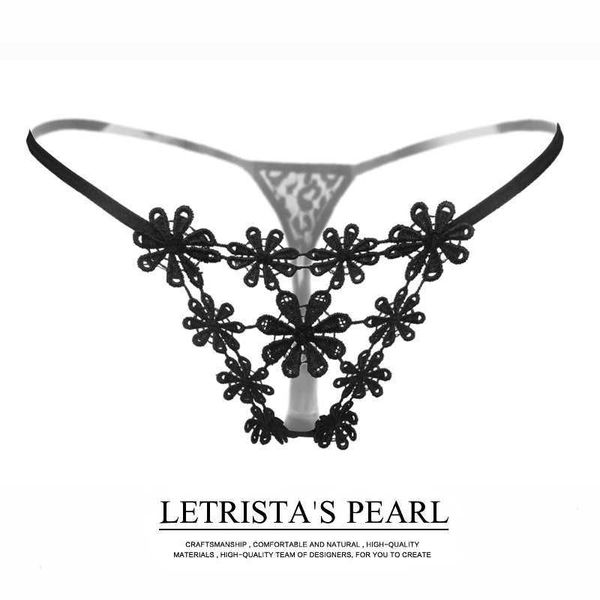 

flower embroidery thong women's low waist sao underwear hollow out temptation t-pants 2170, Black;white