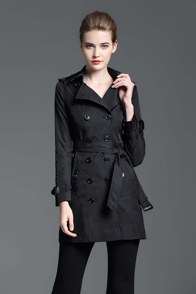 

medigo-130 women fashion brand windbreaker england middle long trench coat/double breasted for s-xxl temperament womens, Tan;black