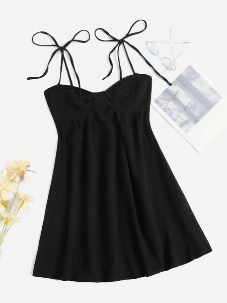 

tied shoulder cami dress f5ng#, Black;gray
