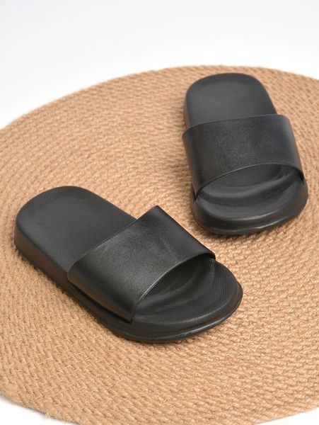 

boys minimalist single band slippers she, Black;grey