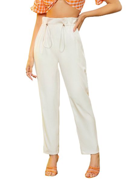 

ruffle trim drawstring waist pants j5hp#, Black;white